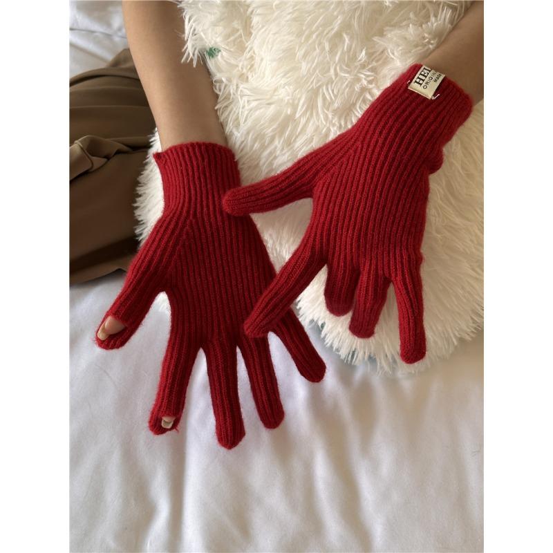 Autumn and Winter Monsoon Split Pointer Knitted Wool Gloves for Women's New Style of Finger-exposed Touch Screen Warm Outdoor Cycling