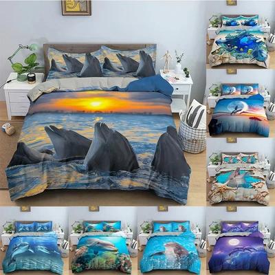Set Biancheria da Letto Delfino Fantasia Animale Copripiumino Coperture Piumone Singolo Matrimoniale Coperta Trapuntata Con Federe Tessile per la Casa