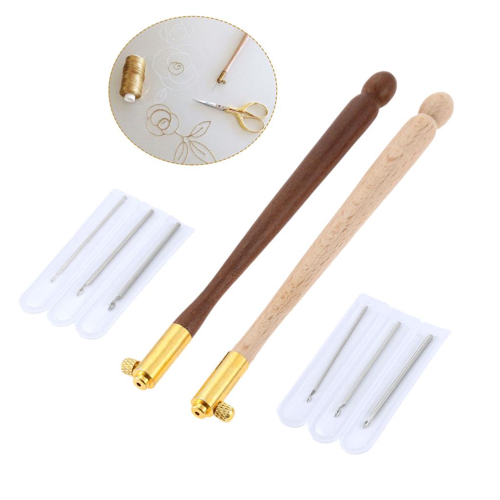 4pcs/kit 110mm French Embroidery Needle Tambour Crochet Hook Wood Handle 3 Needles S Couture Luneville Glitter Bead Too Giftl