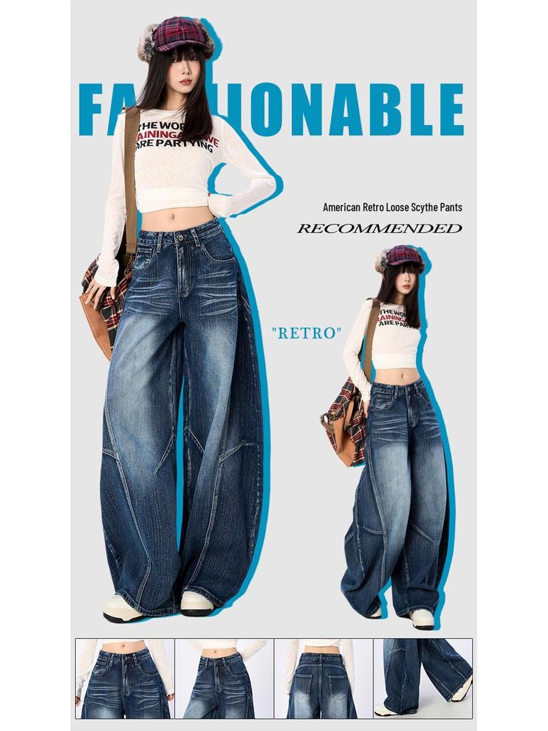 2025 Nieuwe Retro Blauwe Hoge Taille Afslankende Wijde Pijp Jeans voor Dames