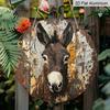 2D Flat, 1pc Round Aluminum Donkey Portrait Vintage Metal Sign, Retro Farm Animal Art Print with Distressed Rustic Finish - Vintage Wooden Background