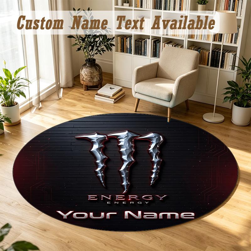 Round Rug Custom NameMonster Energy Pattern Non Slip Carpet Home Floor Decor