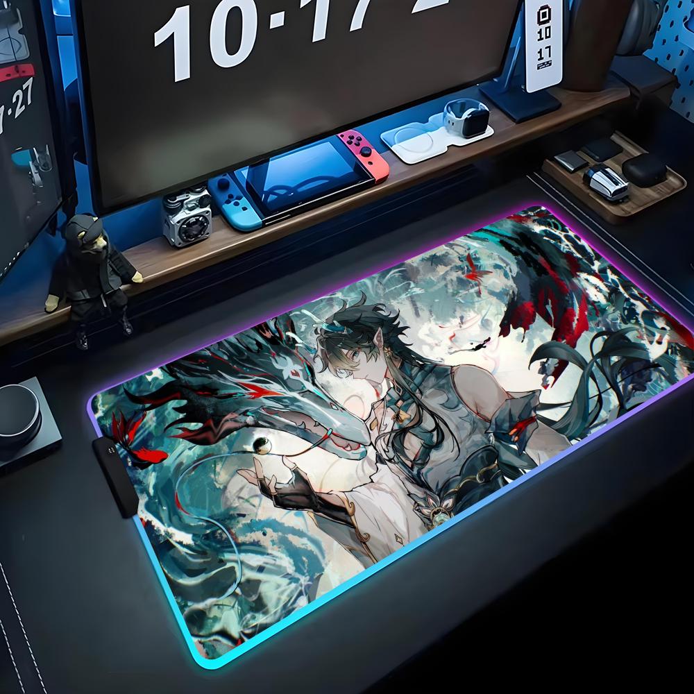 dan heng Mouse Pad RGB Gaming Mousepad Big LED Pad PC Desk Mat Luminous Mouse Pad Large Keyboard Mats Table Rug With Backlit