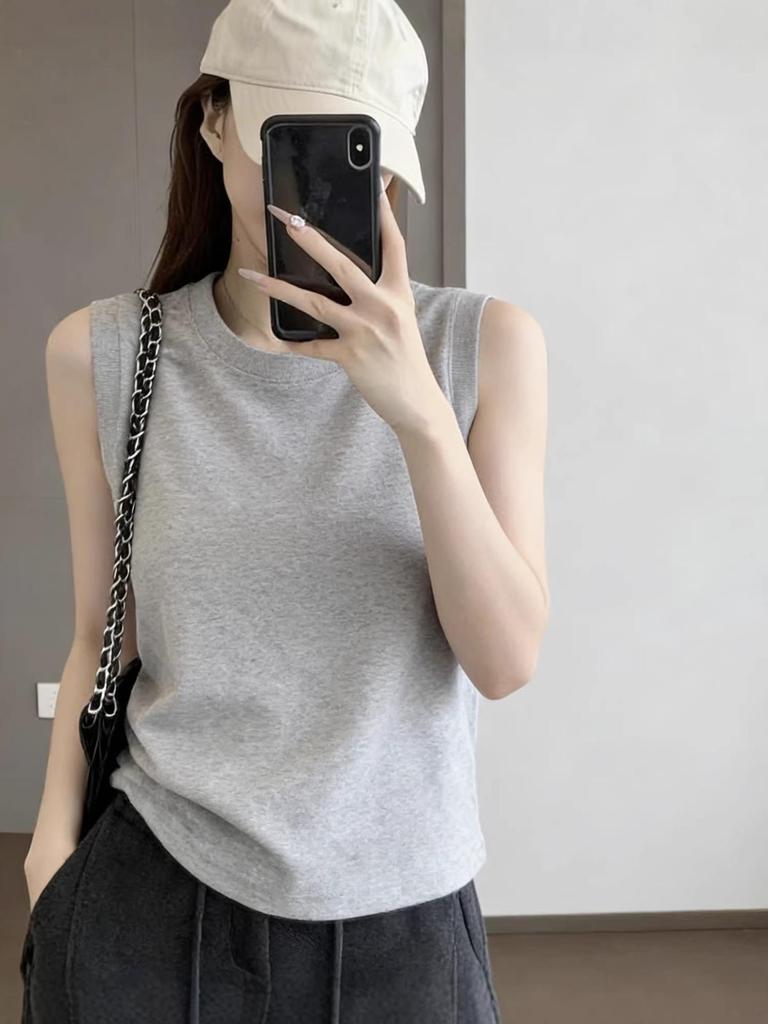 Women's Solid Color Camisole Vest - Sleeveless, Slimming, Versatile Outerwear for Spring and Summer