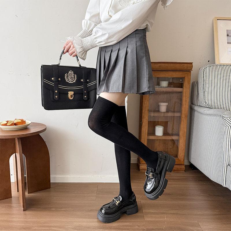 Knee Socks Children'S Black Thin Leg Stockings Ins Spring And Autumn Outer Wear Japanese College Style Solid Color Versatile Jk Socks