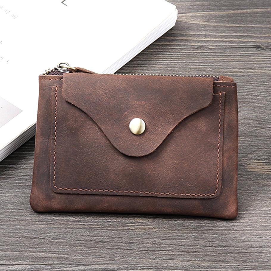 Men's and Women's Coin Purse Short Zipper Horizontal Models First-layer Cowhide  Crazy Horse Leather Fashion Driver's License Mini