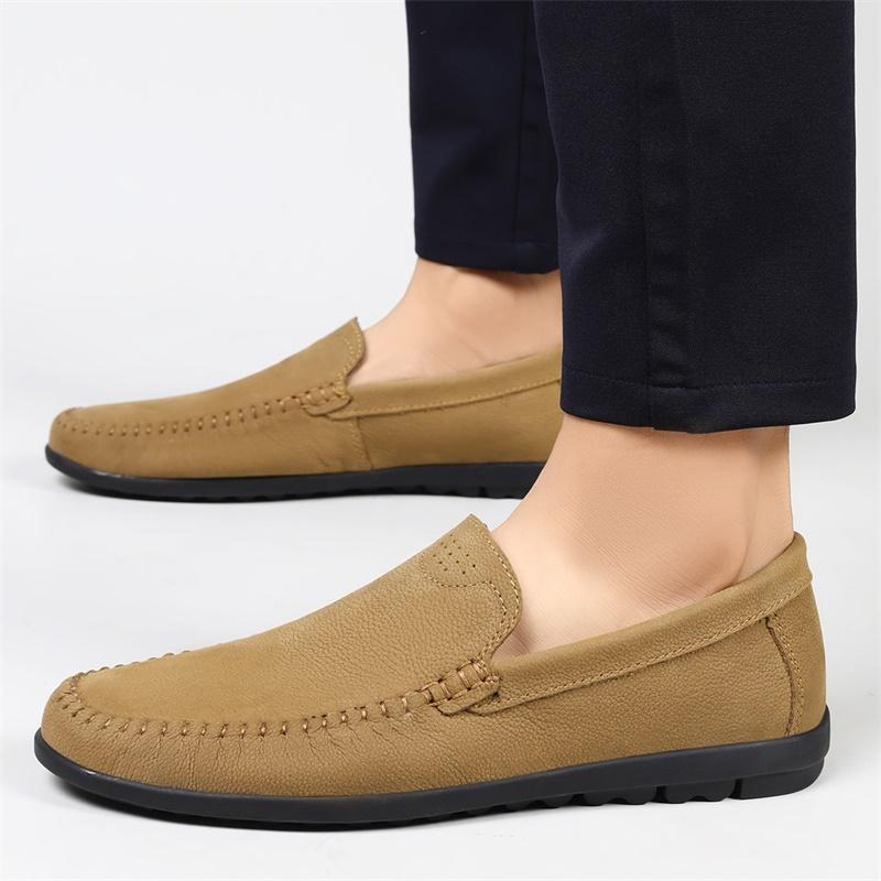 Fashion Genuine Leather Men's Business Shoes All-match Mens Slip on Shoes Outdoor Mens Comfortable Loafers High Quality Casual Flats