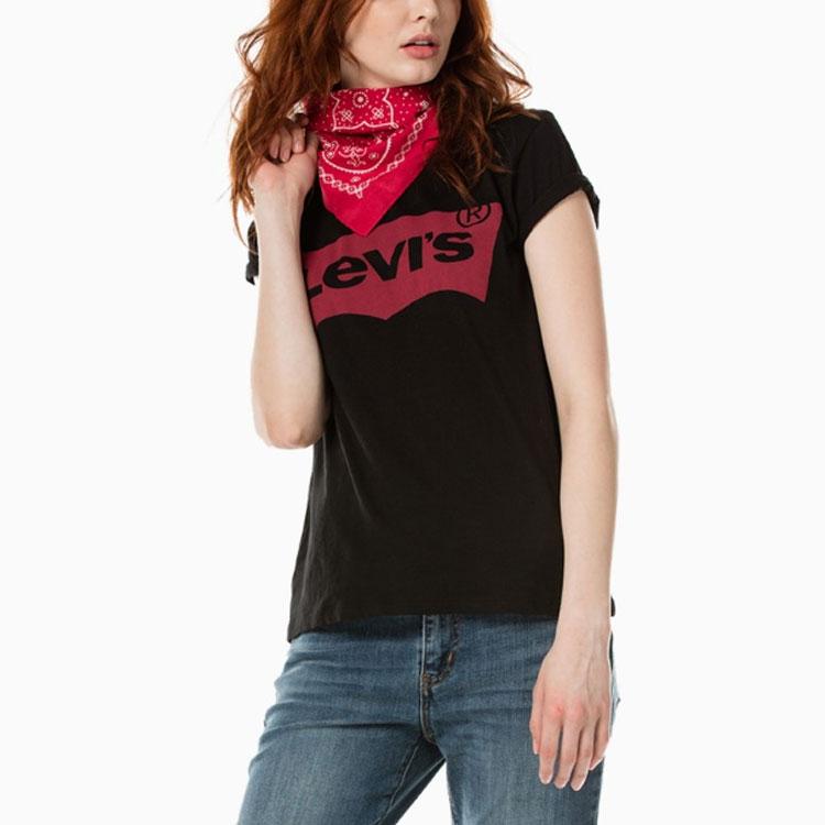 Levis Logo Print Round Neck Short Sleeve T-Shirt Women Tops Black 17369-0201