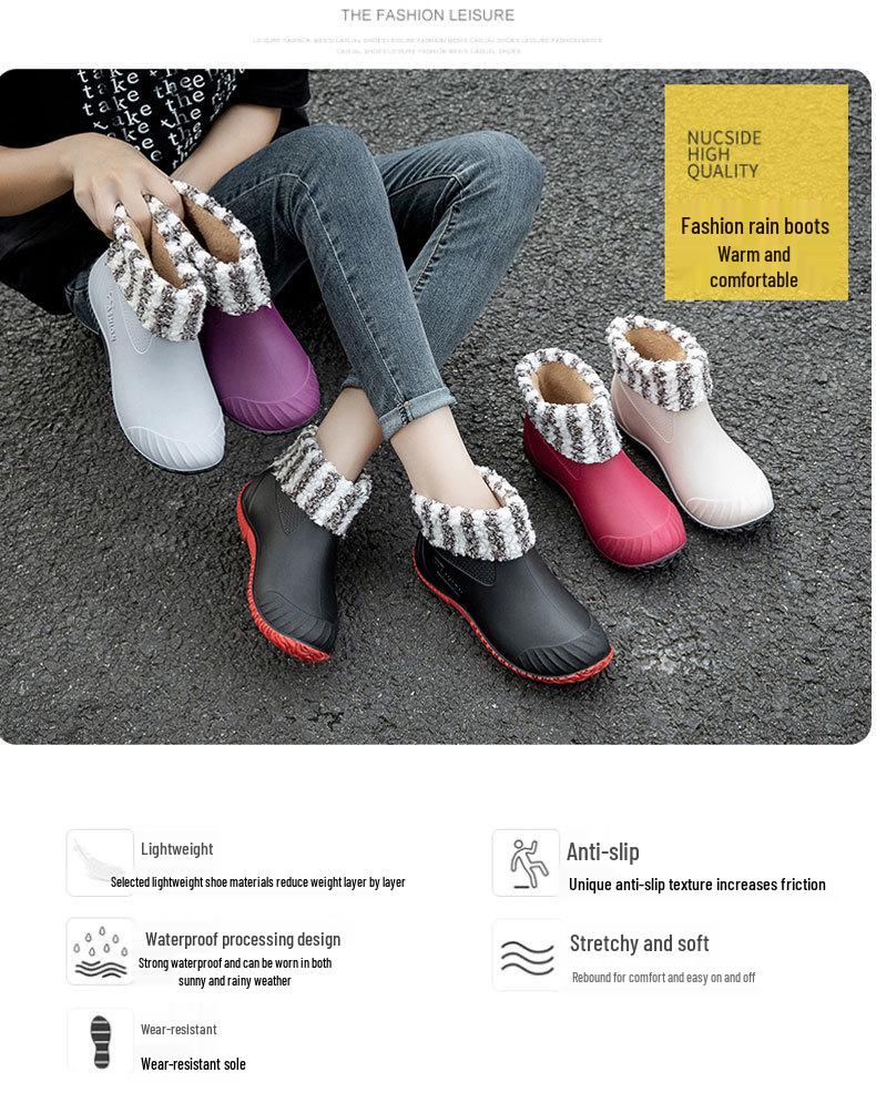 Women's Waterproof Low-Cut Korean Style Rain Boots - Fleece-Lined, Non-Slip Short Tube Fashion Shoes