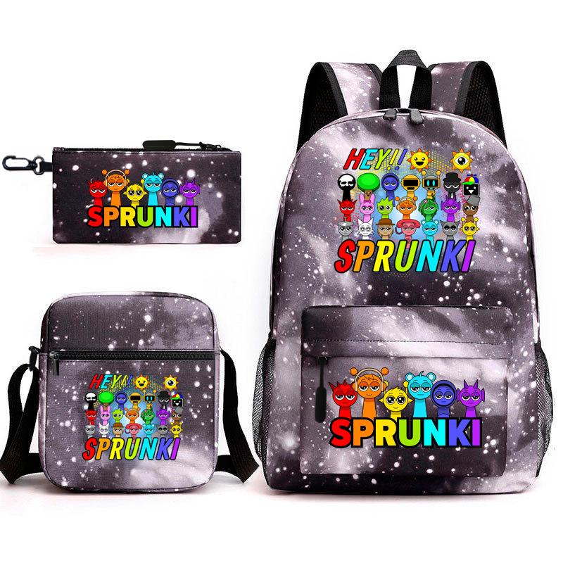 New Game Merchandise Primary School Bag Rhythm Box Sprunki Cartoon Starry Sky Backpack 3-piece Set L