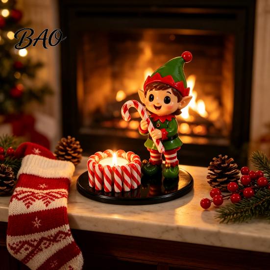 Xmas Living Room Decor Christmas Candle Holder, Cute Santa Claus/Snowman/Elf Boy/Gingerbread Tealight Resin Indoor Holiday Display Tabletop