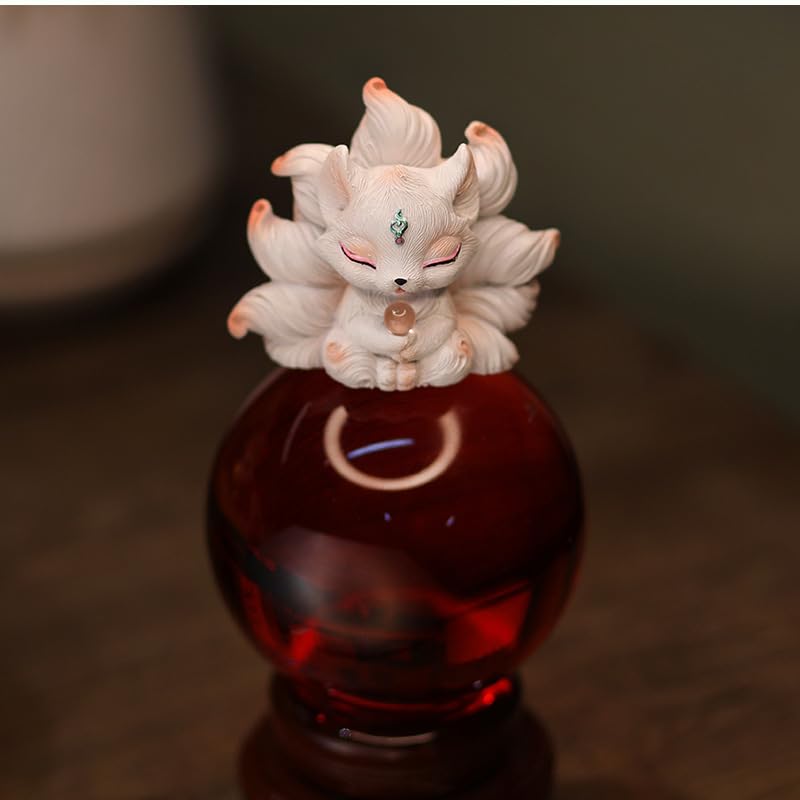 MAXYA Nine-Tailed Fox Figurine, Crystal and Resin, Tamamo-no-Mae, Princess of the Nine-Tailed Fox, Waterproof, Auspicious Item, Perfect for Entryway/B