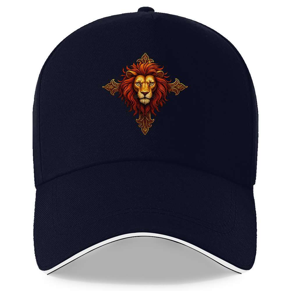 Majestic Lion Head Baseball Cap Black Polyester Adjustable Unisex Sporty Casual Hat