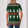Women's Christmas Printed V-Neck Short Sleeve Button T-Shirt Casual Holiday Top