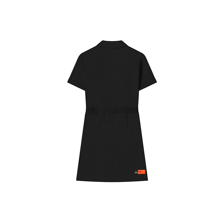 FILA X Magic Stick Collaboration Fashion Casual Solid Color Polo Collar Short Sleeve Dress Women Dresses Black F11W329306FBK