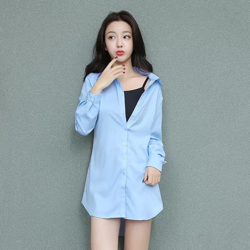 Women's Spring/Fall Long-Sleeve Loose-Fit Korean-Style Shirt, Plus Size, Mid-Length Base Layer Shirt