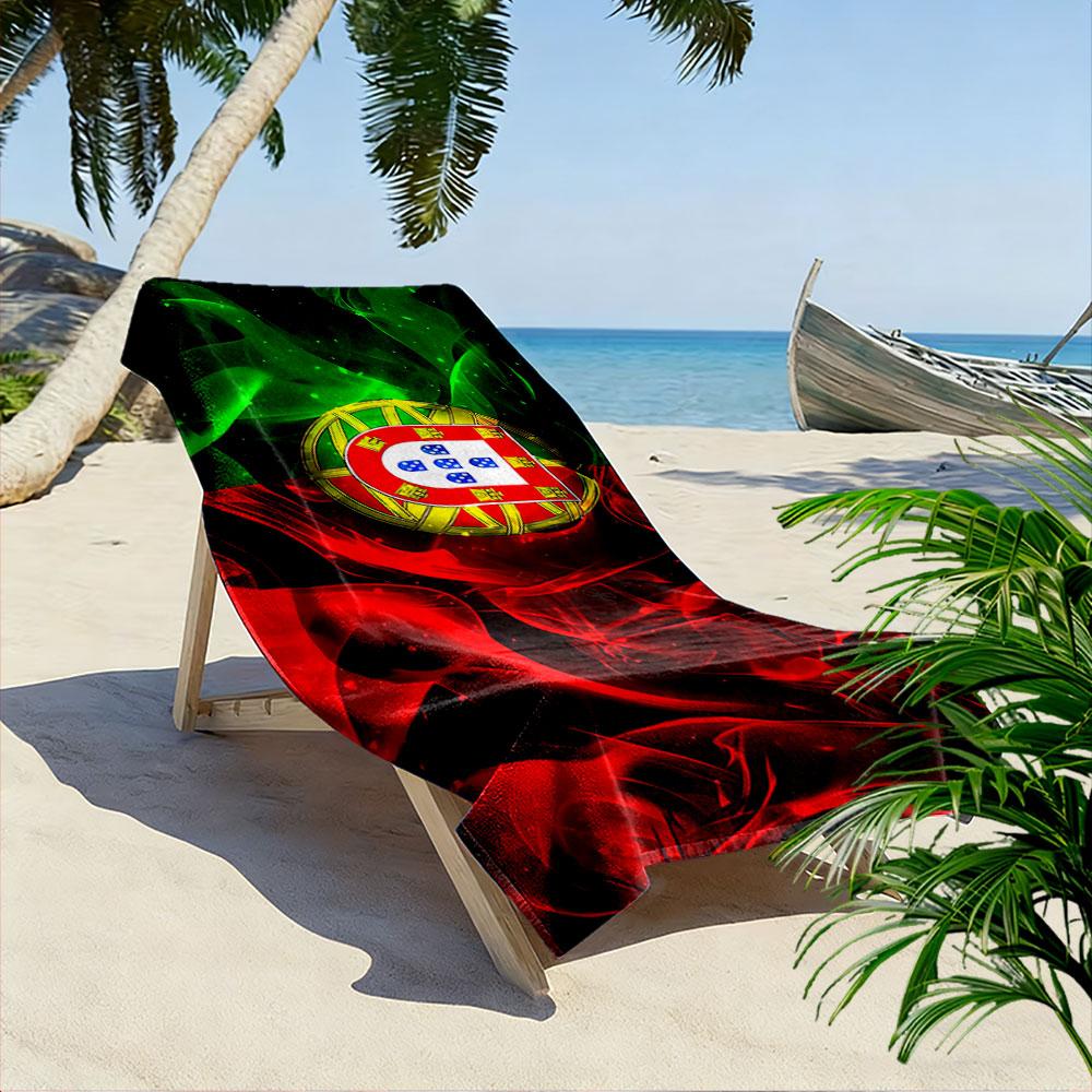 Giant Beach Towel with Portugal Flag and Crest Print, Quick Dry Microfiber, Soft Absorbent, for Beach Pool Travel Fan
