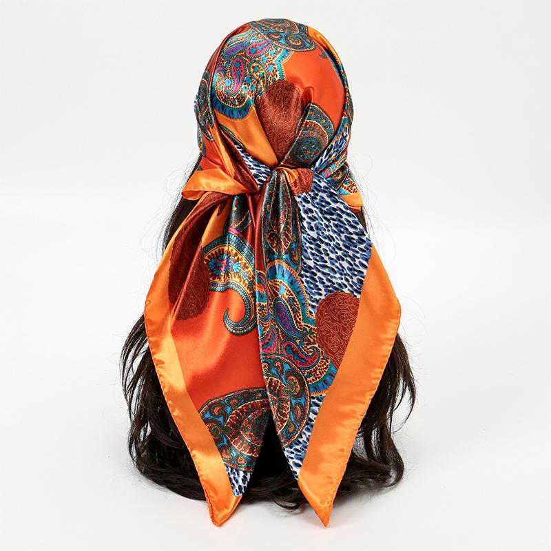 90cm Silk Satin Square Scarf Women Print Shawl Wrap Hijab Warm Bandana Hair Band Foulard Headkerchief Beach Stoes Echarpe