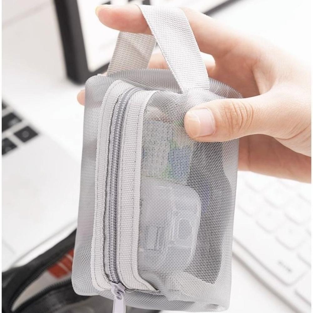 Mini Clear Nylon Mesh Cosmetic Bags Cute Small Lipstick Makeup Bags Pouch for Women Small Data Line Key Earphone Organizer