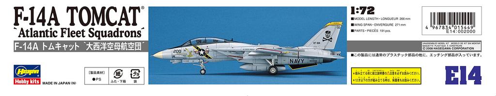 Hasegawa scale US Navy Tomcat Atlantic Carrier Air Plastic Silver 1/72 F-14A Carrier-Based Fighter, Wing, Model, E14,