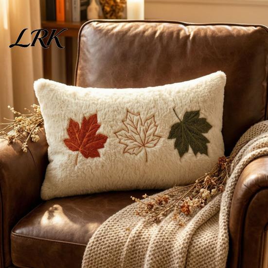 Federa Cuscino Decorativa per Divano Autunno Peluche Copricuscino, Zucca Foglia d'Acero Ricamo Coperta Morbida Aderente alla Pelle Custodie Autunnali Stile Rustico