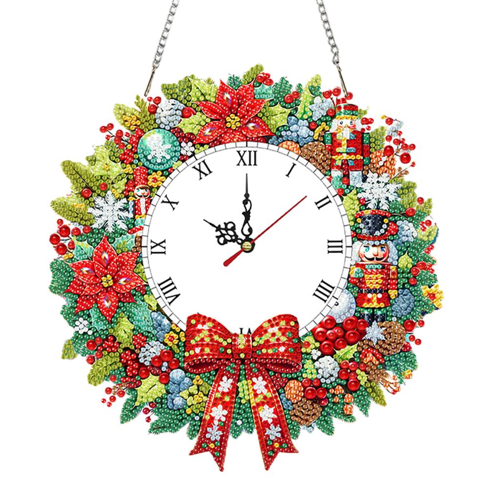 2D/Flat DIY Christmas Acrylic Diamond Painting Ornament with Clock Function Diamond Painting Clock Pendant for Home Decoration