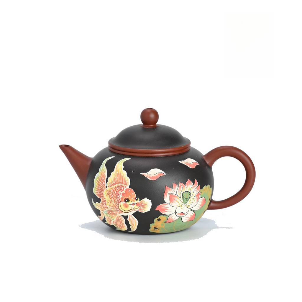 111ml Exquisite Yixing Purple Clay Teapots Handmade Clay Painting Lotus Pot Raw Ore Zhu Mud Kettle Chinese Zisha Teaset Supplies