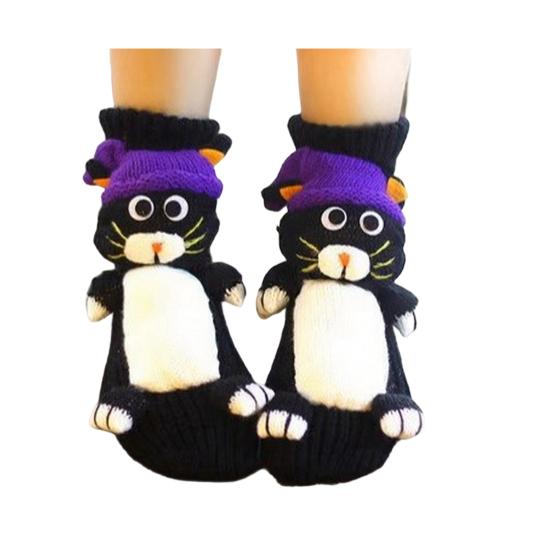 1 Pair Knitted Animal Socks Autumn Winter Thick Warm Knitting 3D Animal Doll Mid-calf Socks Women Stretch Home Floor Carpet Sleeping Socks