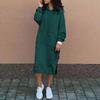 Lässige einfarbige Hoodie-Kleider Damenmode Tasche Kordelzug Schlitz Pullover Kapuzen-Sweatshirt-Kleid Herbst Winter Vestidos