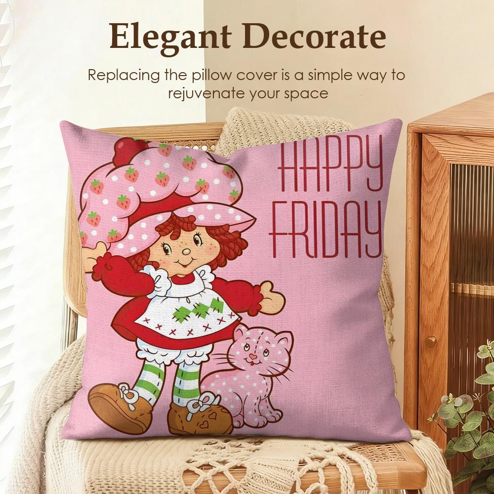 Cute SStrawberry Shortcake Cushion Cover Natural Linen Organic Fabric DoubleSided Printing Sofa Home Decor Gift Pillow Case
