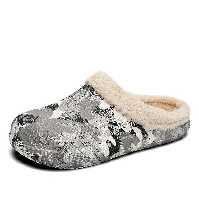 

Зимние новые домашние мужские модные тапочки из бархата, уличные теплые домашние мягкие хлопковые туфли, нескользящие хлопковые тапочки с толстой подошвой 38.5 бежевый