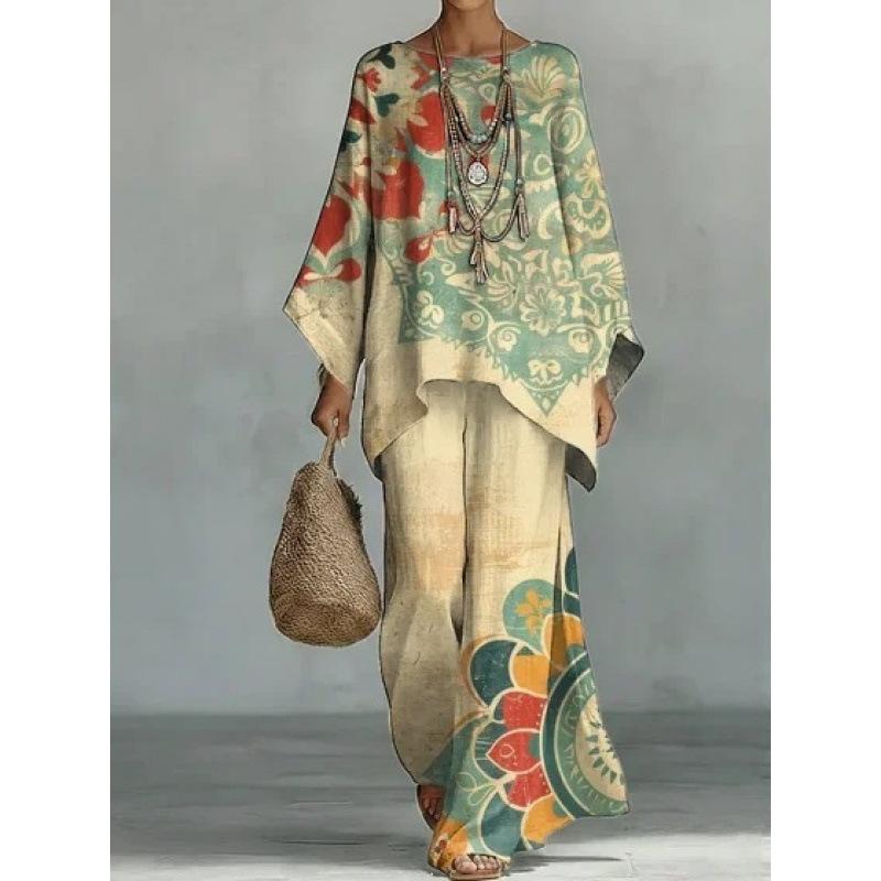 Y116 Summer Bohemian Paisley Printed Two-piece Set Large Size Casual Set