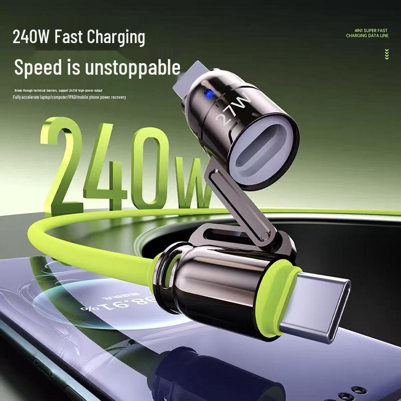 240W Super Flash Charge 4-in-1 Data Cable for Apple, Huawei, Xiaomi, and Oppo – 6A Charging Cable