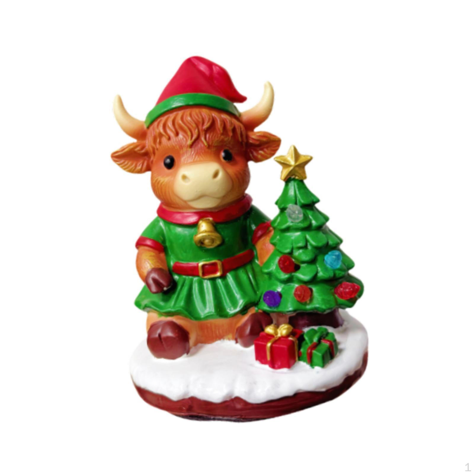 

Christmas Cow Ornament Light up Figurine Sturdy Novelty Sculpture for Bookshelf Fireplace