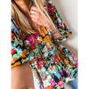 Early Spring New Arrival Florals Print Puff Sleeves Chiffon Shirt Women 2025 Fashion Fashion Color-Block V Neck Pullover Tops