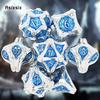 7 Pcs White Blue Tree Vine Metal Dice Solid Metal Polyhedral Dice Set Suitable for Role-Playing RPG Board Game Dice RPG