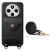 For Xiaomi Redmi 14C 4G Case Mirror Card Holder Litchi Texture Leather Phone Back Cover with Long Strap
