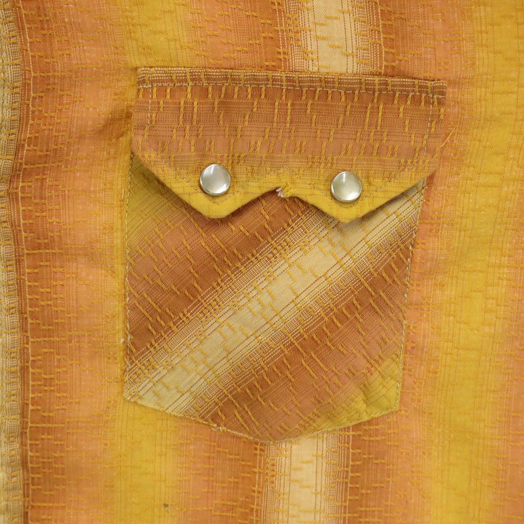 Vintage 70s Striped Pattern Long Sleeve Western Shirt 16/33 Orange Men's Used