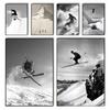 Schwarz-Weiß-Skifotografie Wintersport Kunstleinwand HD Ästhetisches Druckpapier Wandkunst für Wohnzimmer Bar Mode Heimdekoration