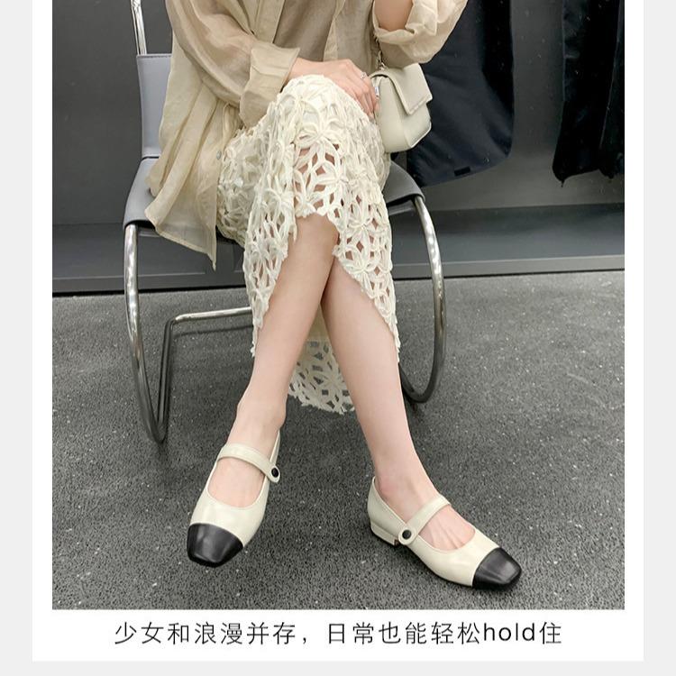 Grape Mother, the Same Style, French Small Fragrant Style, Retro Mary Jane Thick Heel, Medium Heel Single Shoes, Genuine Leather Ballet Wedding Shoes