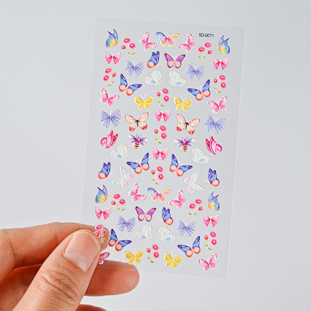 Color Relief Butterfly Nail Art Sticker 5D Three-Dimensional Butterfly Flower Adhesive Nail Decorative Relief Sticker