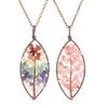 Vintage Handmade Wrapped Curved Silver Natural Gravel Tree Of Life Crystal Leaf Necklace N12