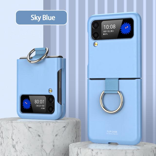 

Для Samsung Galaxy Z Flip 4 3 Роскошный ультратонкий чехол с матовым кольцом-держателем Складной противоударный защитный жесткий чехол For Samsung Z Flip 4 синий