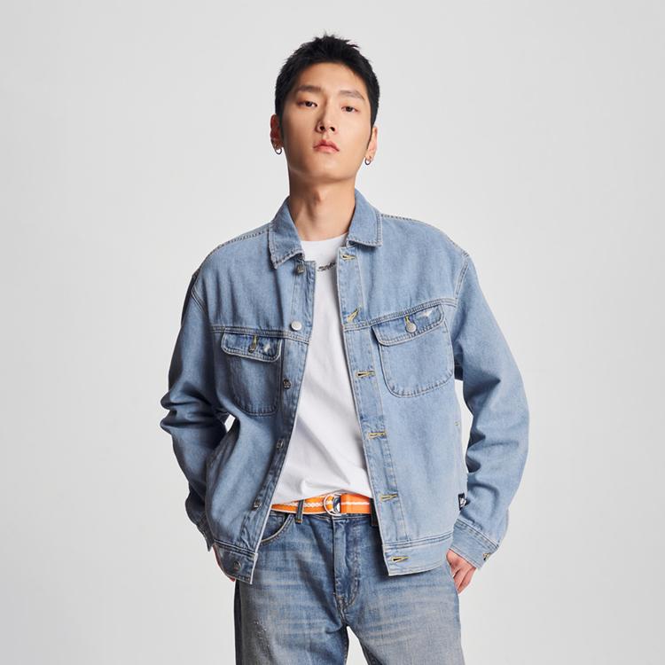 Comfortable Version Lapel Long Sleeve Jacket Denim Coat Men Jackets Light-Blue LMT0090125PN00FA06863