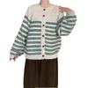 Lazy Wind Retro Striped Crew Neck Sweater Jacket Women's Autumn and Winter New Loose Knitted Cardigan Top Thick