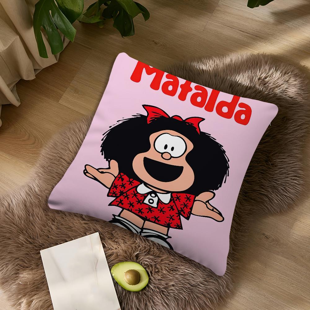 Mafalda Cartoon Cute Cushion Cover Living Room Accent Couch Back Support Square Lounge Restful Nap Companion Pillow Case