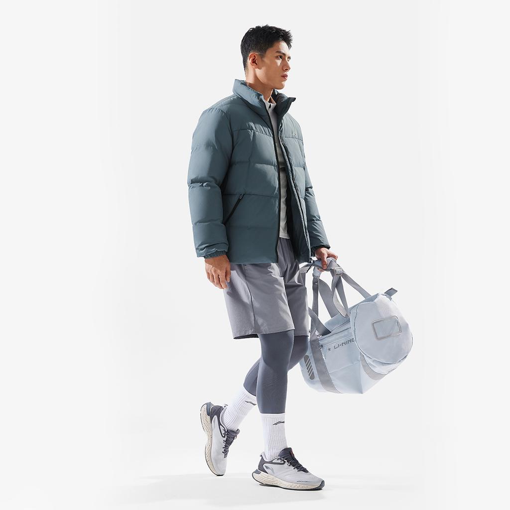 Li Ning Fitness Series Water-Resistant Solid Color Stand Collar Zipper Comfortable Breathable Short Down Jacket Men jackets Dark-Blue AYMV769-4