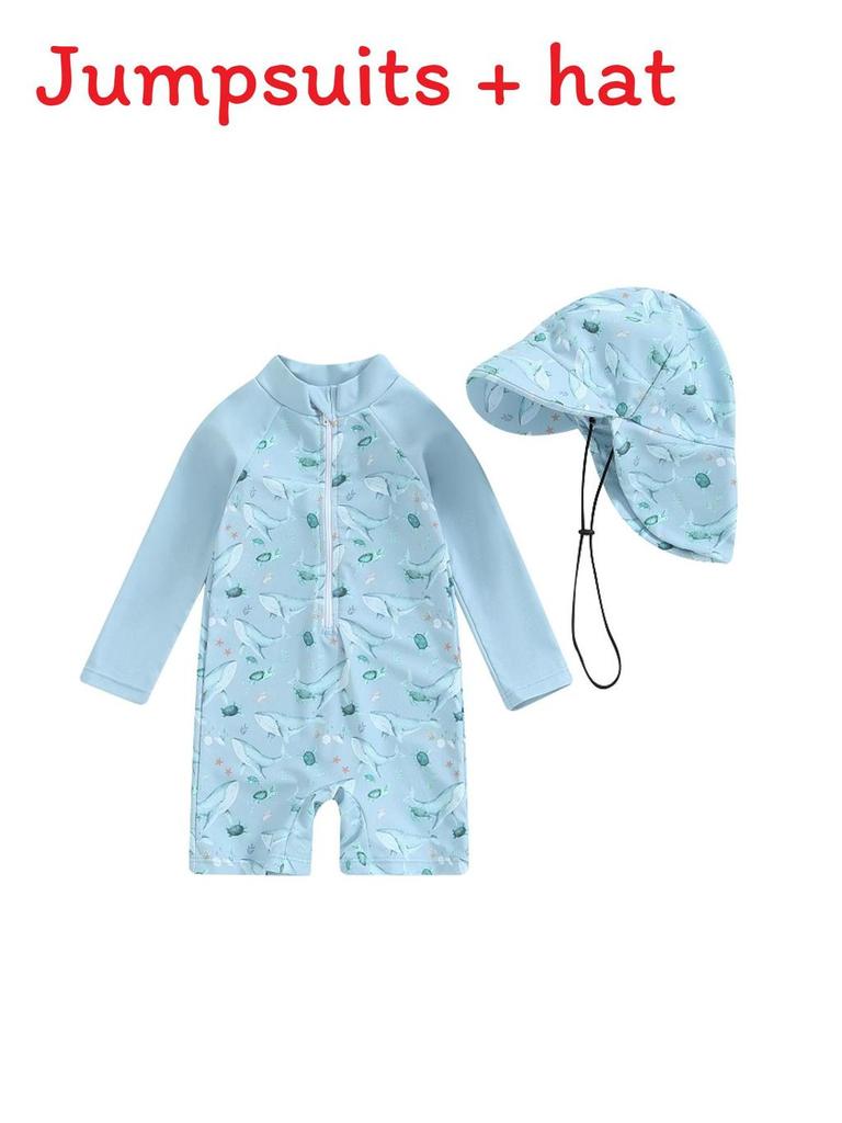 Childrens Polyester Long Sleeve Swimsuit With Hat And Full Coverage For Pool And Beach Play