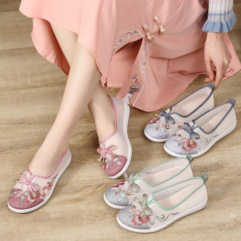 Stoffschuhe Damen neue Mode einzelne Schuhe gewebte bestickte Schuhe Studentinnen Schuhe weichsohlige Mutterschuhe