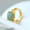 Three-Dimensional Design Natural Hetian Jade Square Open Ring Chinese Style Pattern Craft Light Luxury Women'S  Jewelry